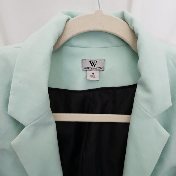Worthington Woman Mint 3/4 Sleeve Shoulder Pads Formal Suit Blazer Size M - Picture 2 of 16